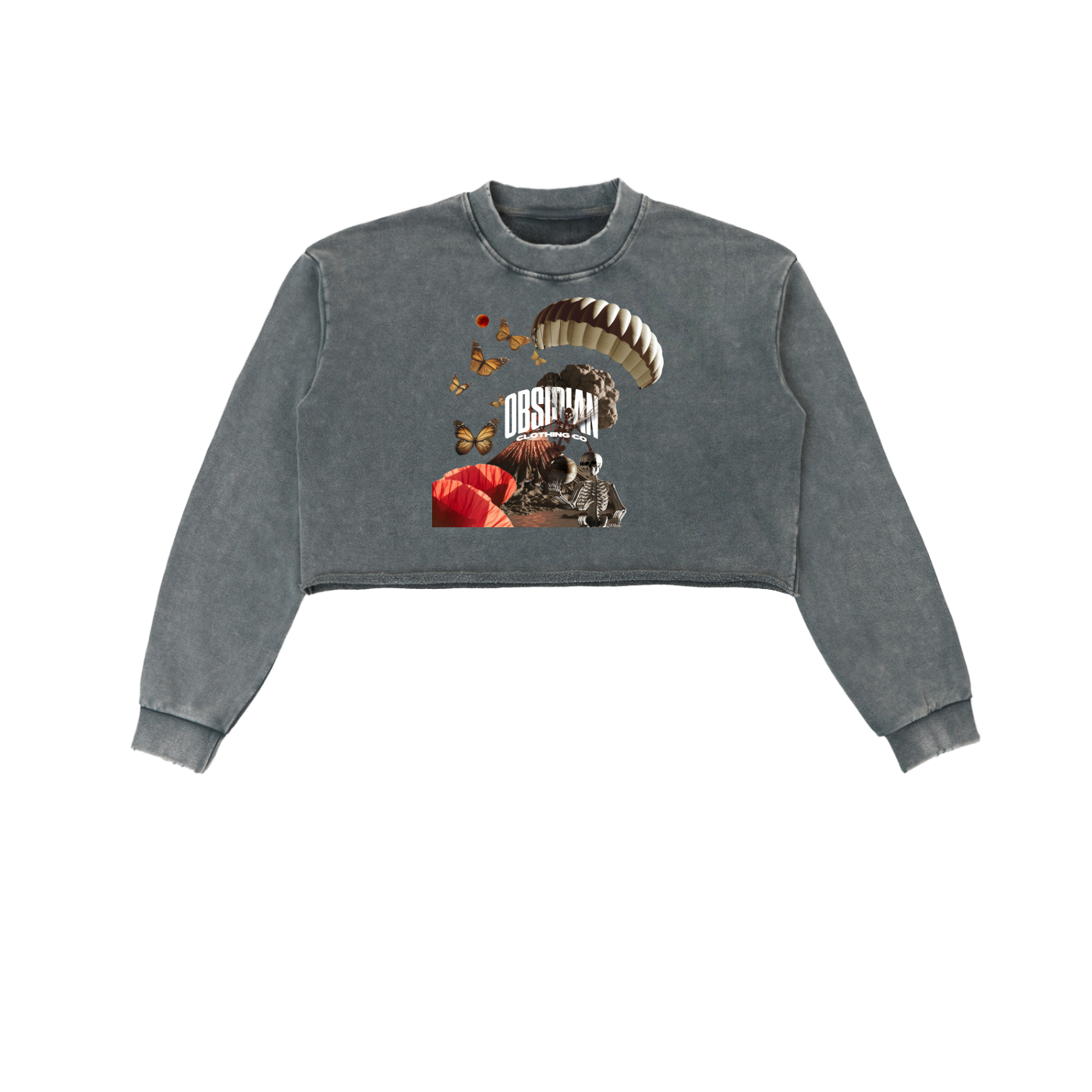 "GONE" Snow Washed Raw Edge Cropped Sweatshirt