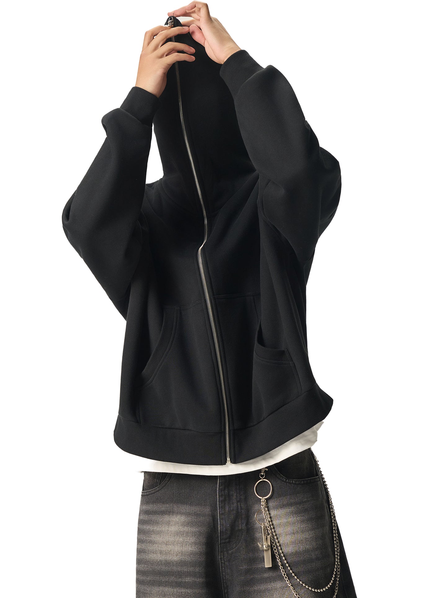 "GONE" Fleeced Full-Zip Boxy Hoodie