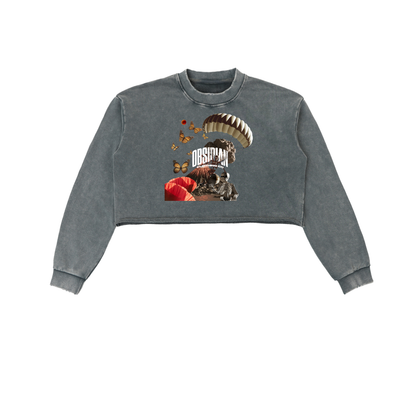 "GONE" Snow Washed Raw Edge Cropped Sweatshirt