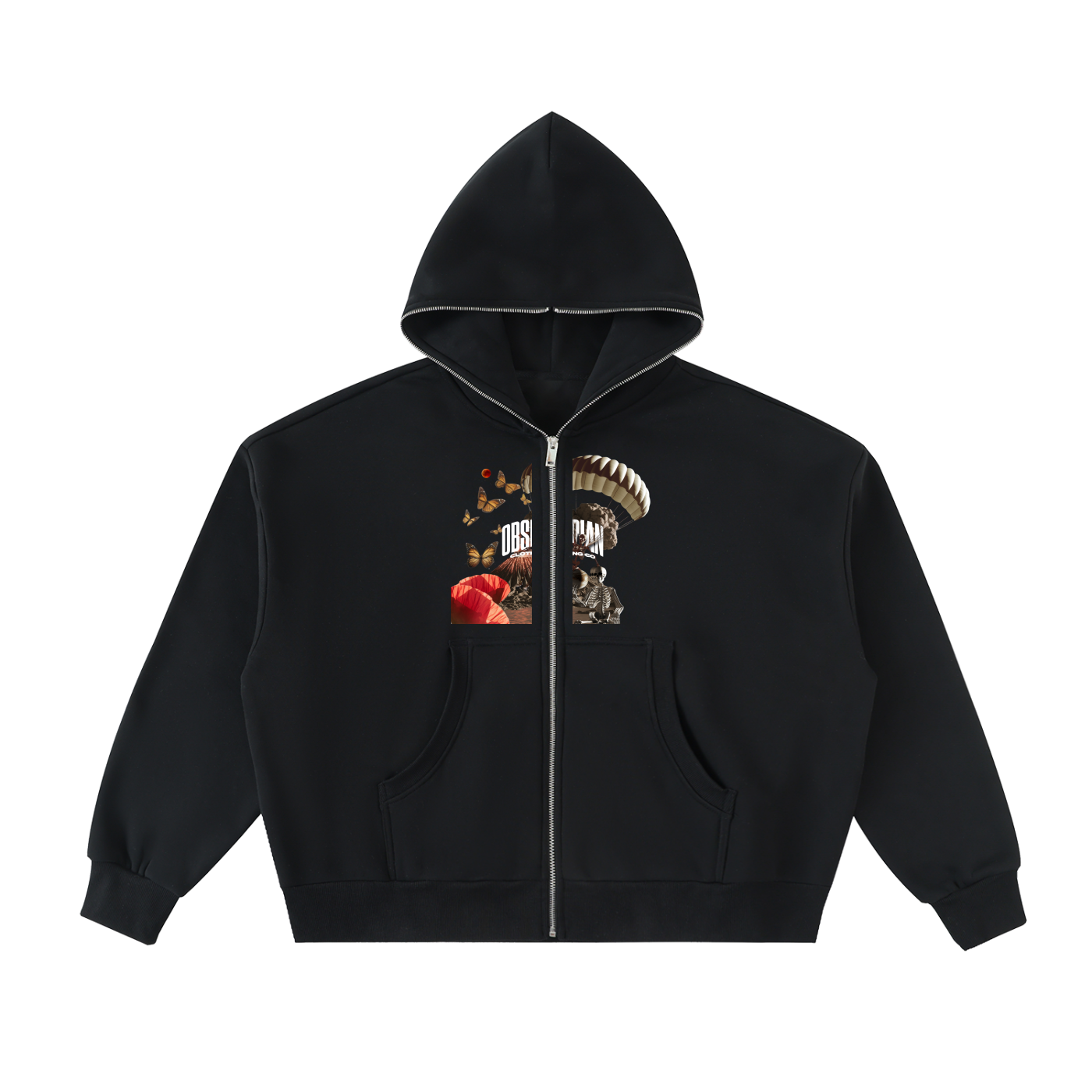 "GONE" Fleeced Full-Zip Boxy Hoodie