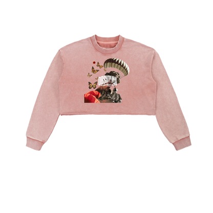 "GONE" Snow Washed Raw Edge Cropped Sweatshirt
