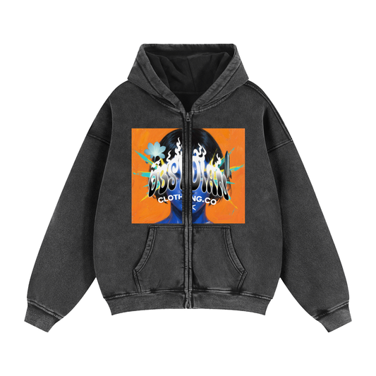 "GONE" Zip-Through Boxy Fleece Hoodie