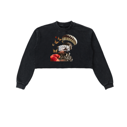 "GONE" Snow Washed Raw Edge Cropped Sweatshirt