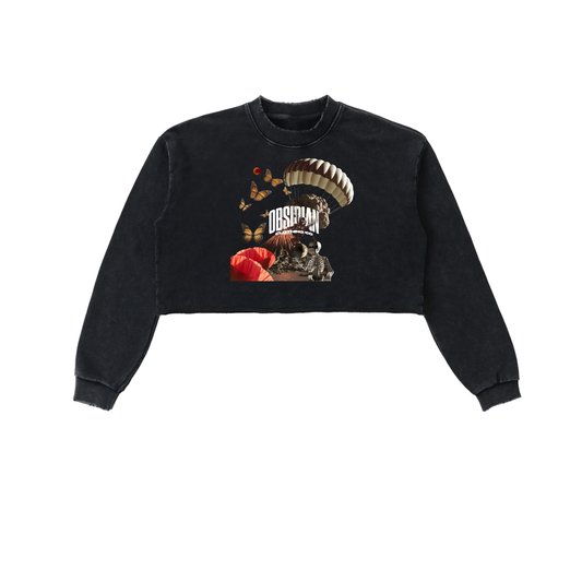 "GONE" Snow Washed Raw Edge Cropped Sweatshirt