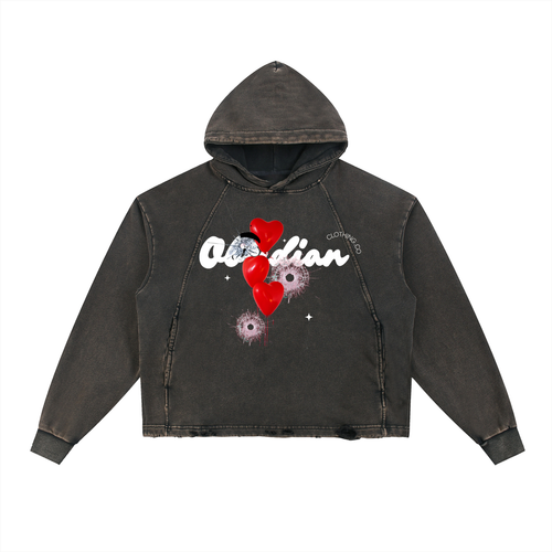 Obsidian “Missed” Vintage Washed Frayed-Hem Hoodie