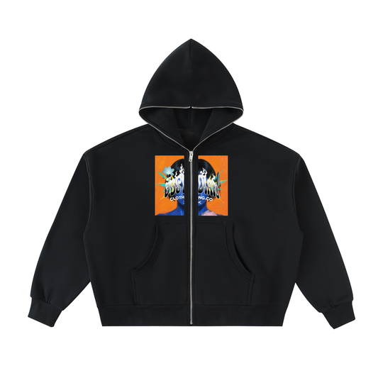 "GONE" Fleeced Full-Zip Boxy Hoodie