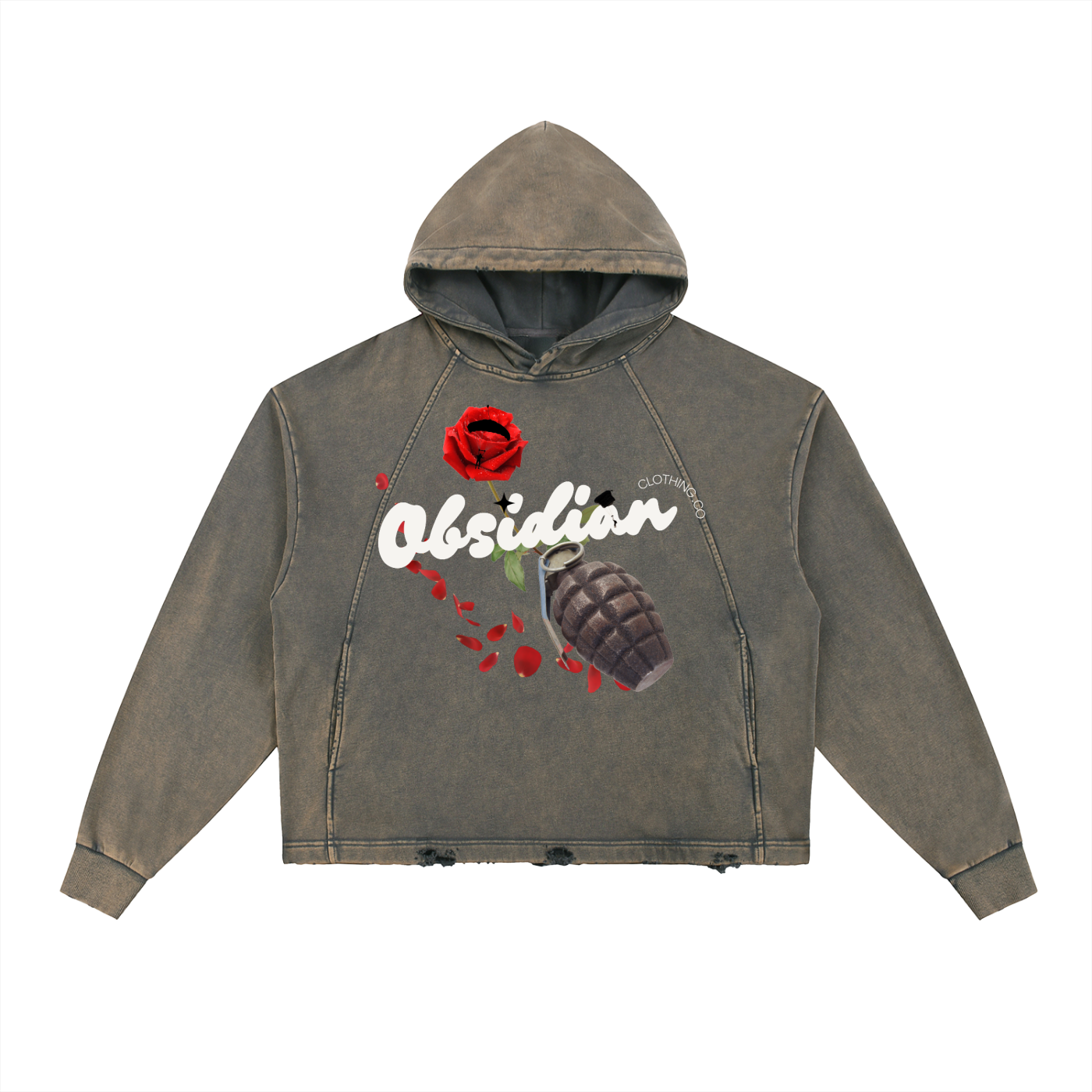 Obsidian “Nade Babe” Vintage Washed Frayed-Hem Hoodie