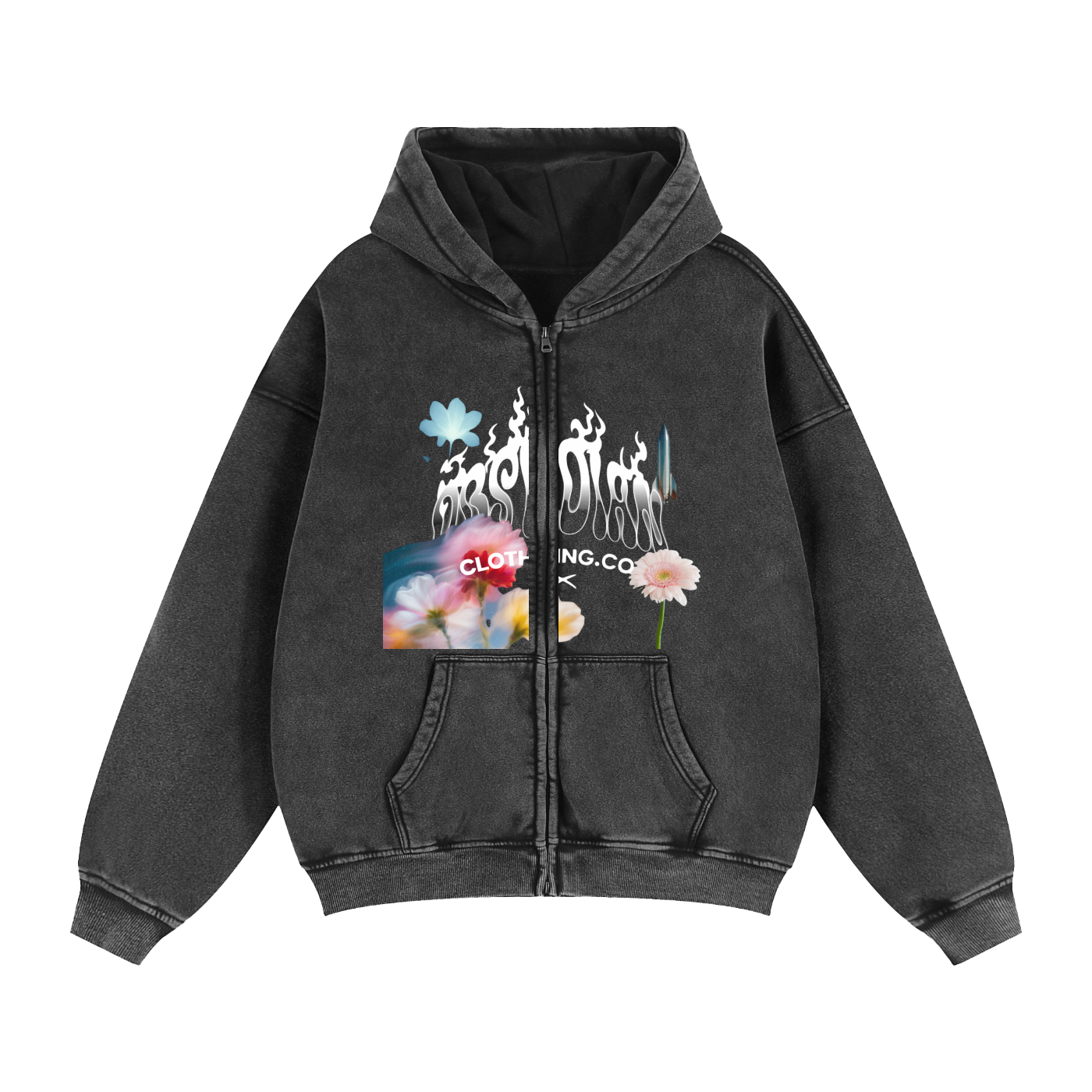 "GONE" Zip-Through Boxy Fleece Hoodie