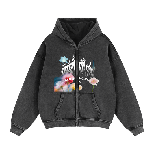 "GONE" Zip-Through Boxy Fleece Hoodie