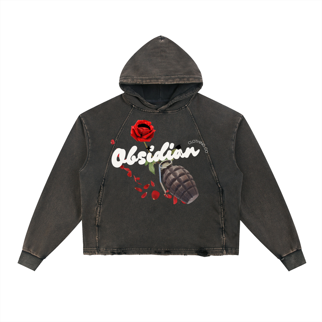 Obsidian “Nade Babe” Vintage Washed Frayed-Hem Hoodie