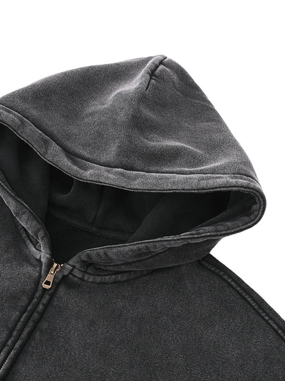 "GONE" Zip-Through Boxy Fleece Hoodie