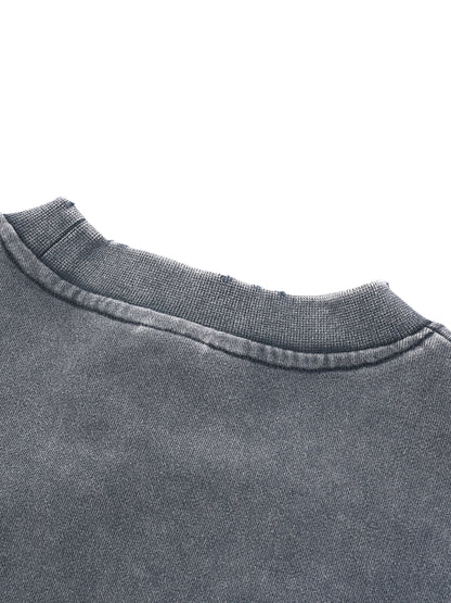 "GONE" Snow Washed Raw Edge Cropped Sweatshirt