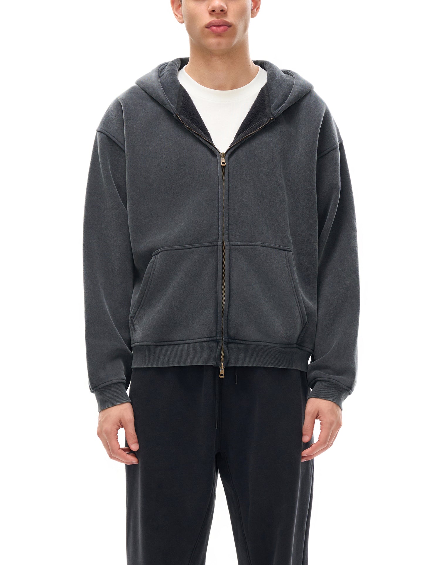 "GONE" Zip-Through Boxy Fleece Hoodie
