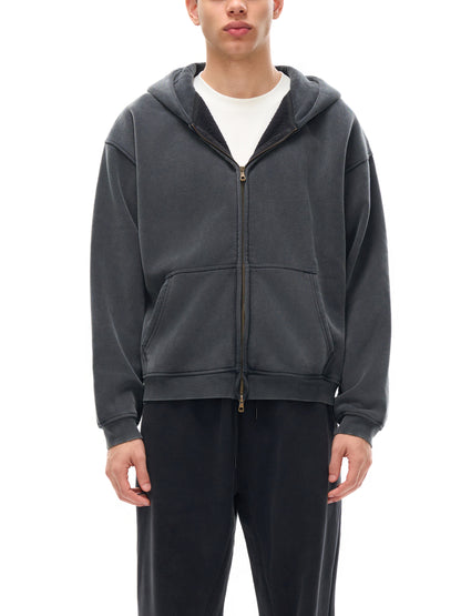 "GONE" Zip-Through Boxy Fleece Hoodie