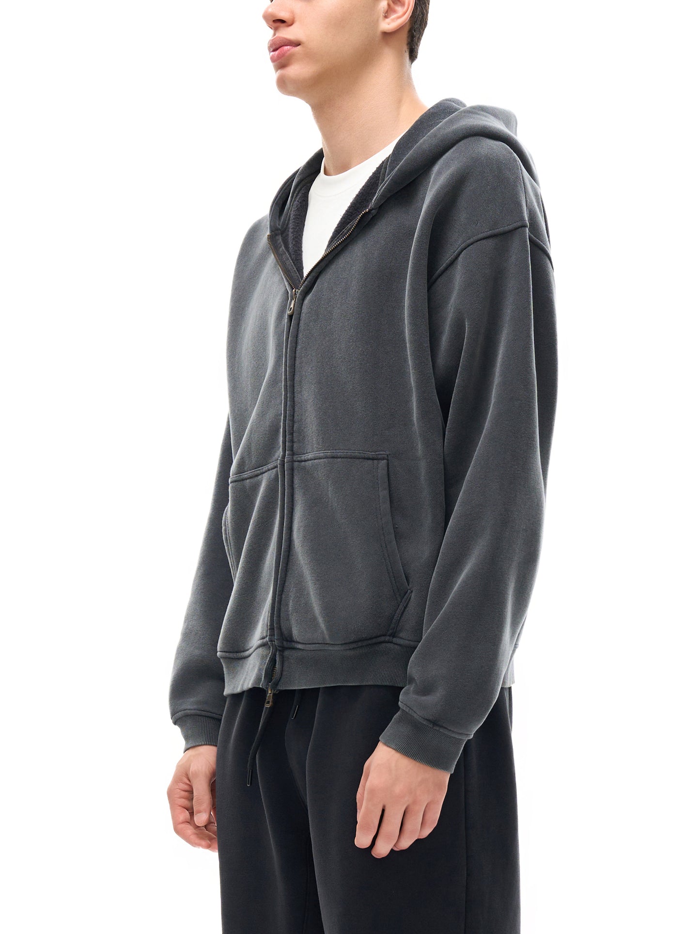 "GONE" Zip-Through Boxy Fleece Hoodie