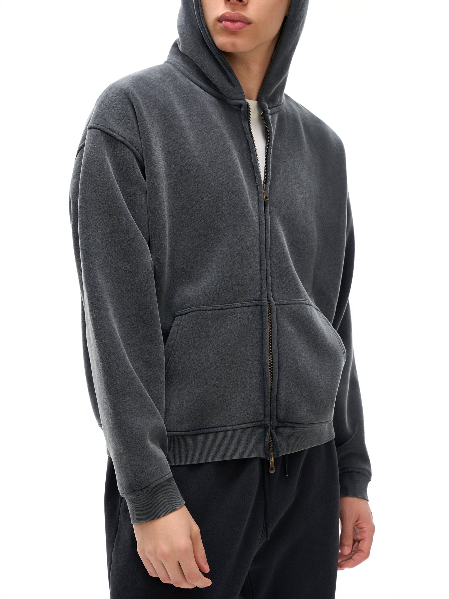 "GONE" Zip-Through Boxy Fleece Hoodie