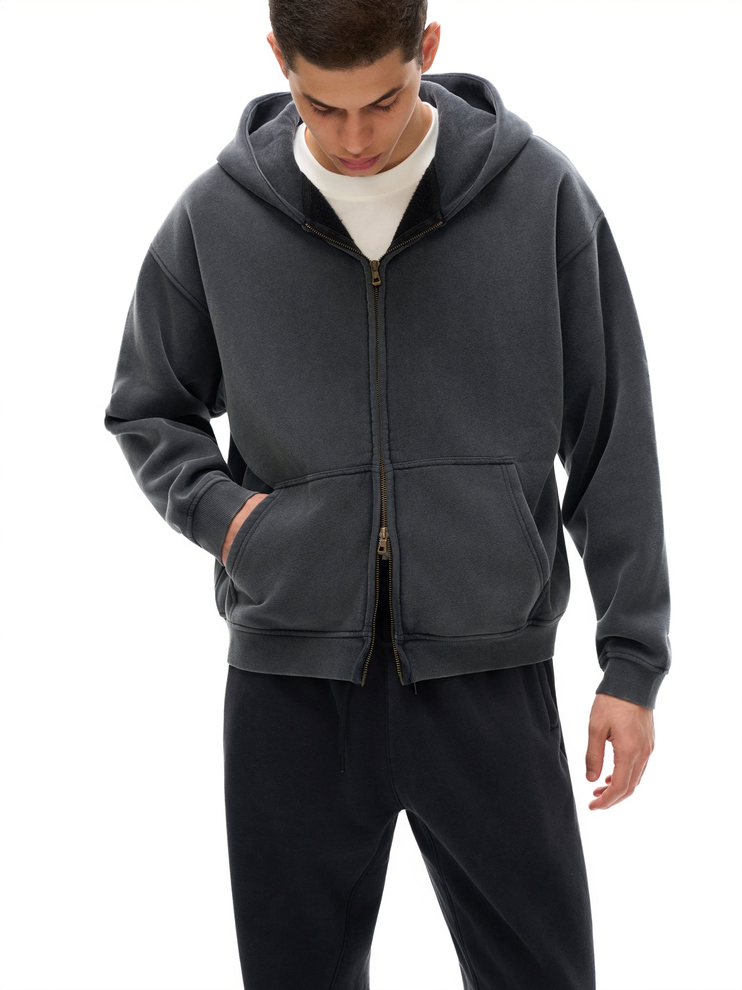 "GONE" Zip-Through Boxy Fleece Hoodie