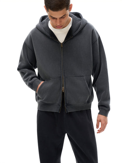 "GONE" Zip-Through Boxy Fleece Hoodie