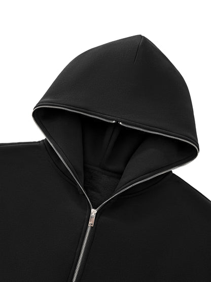 "GONE" Fleeced Full-Zip Boxy Hoodie