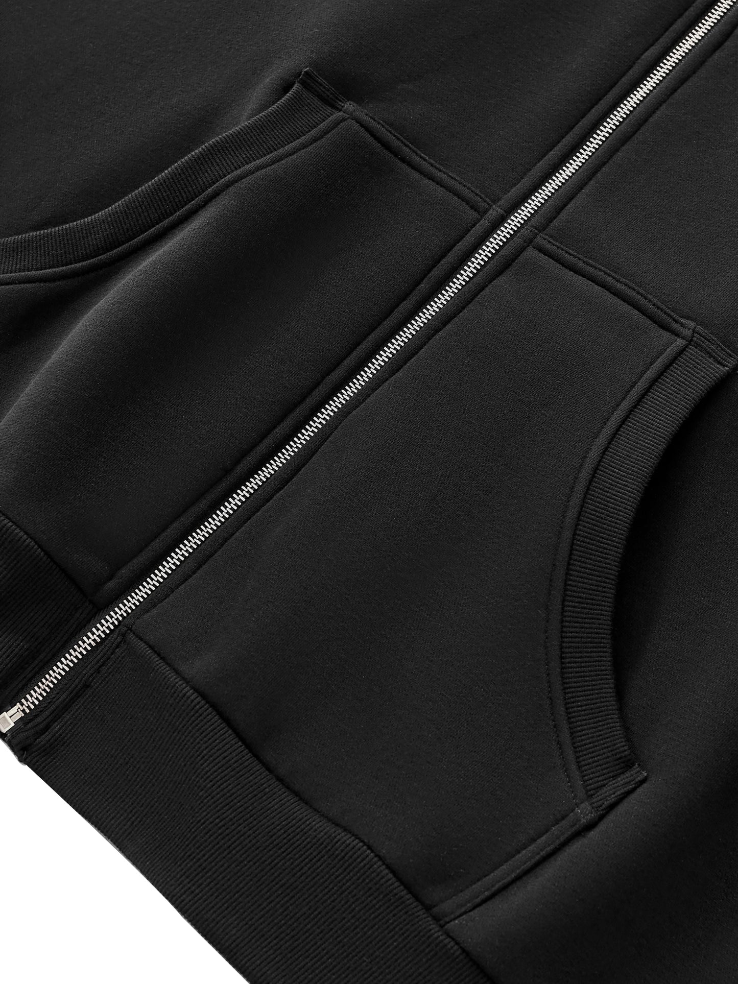 "GONE" Fleeced Full-Zip Boxy Hoodie